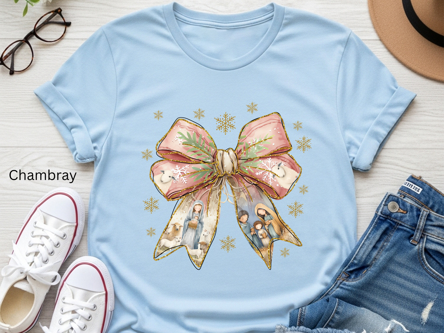 Nativity Watercolor Bow T-shirt