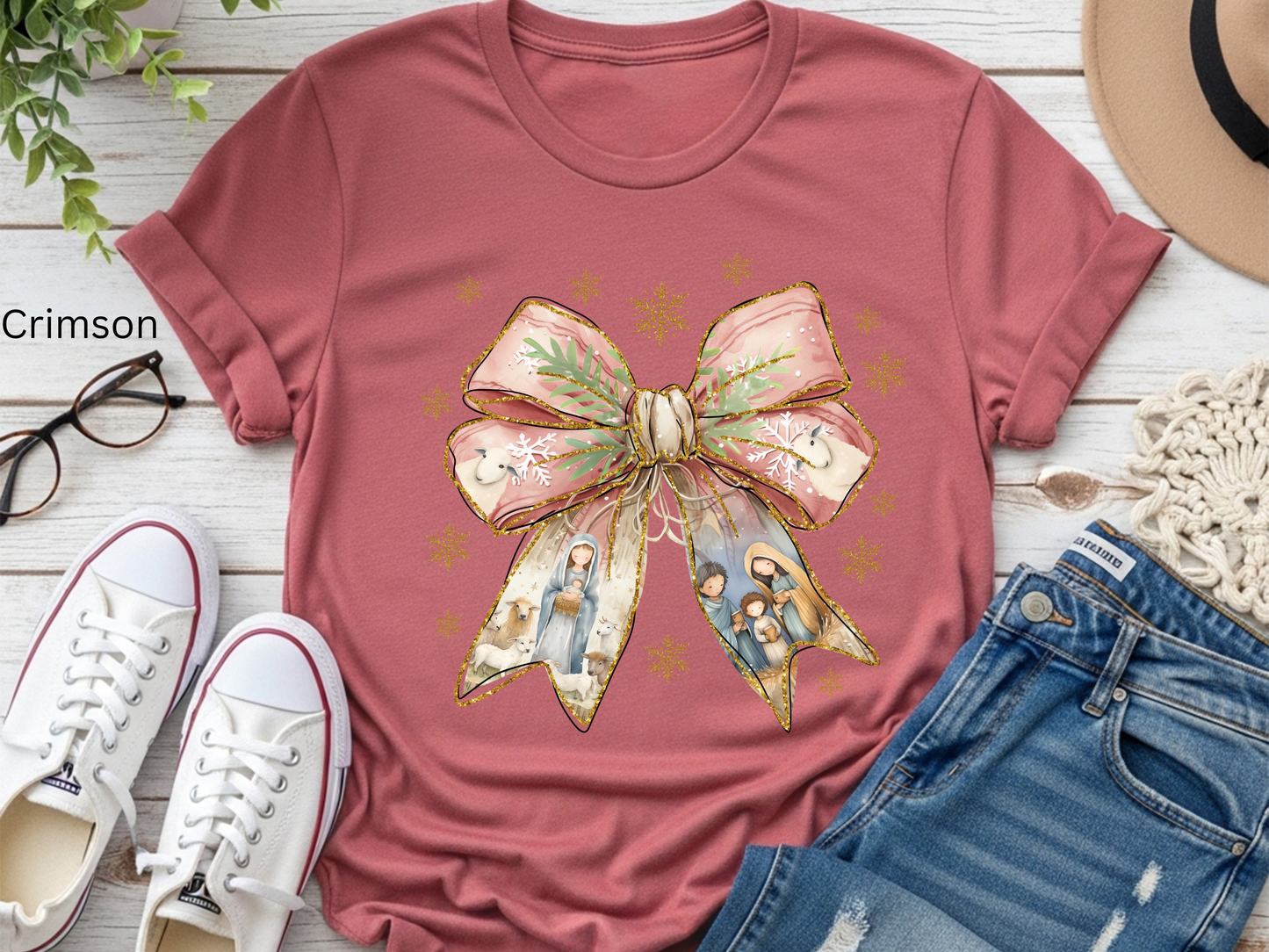 Nativity Watercolor Bow T-shirt