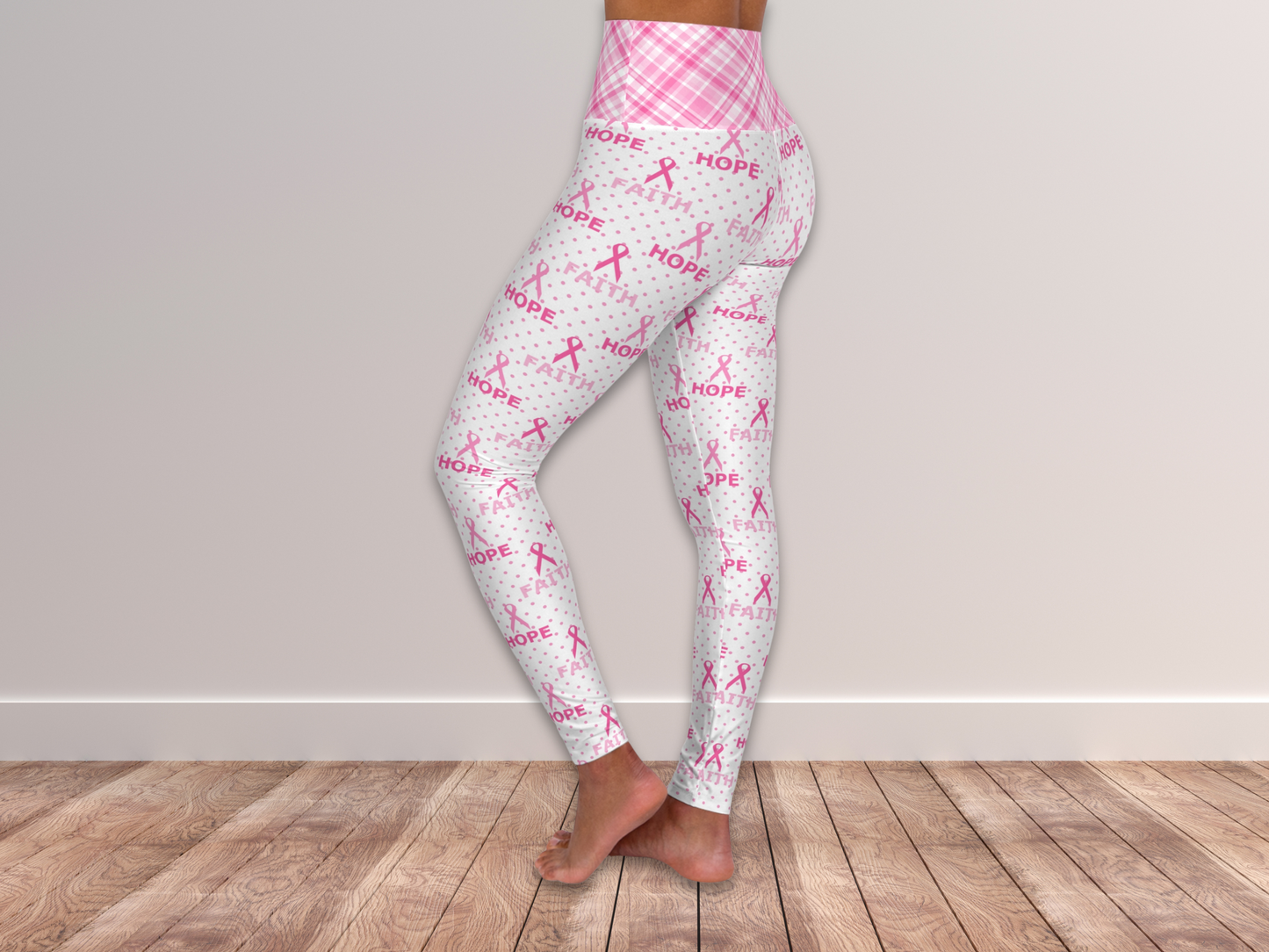 Pink Breast Cancer Awareness Ribbon Leggings for Women