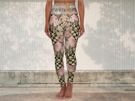 Vintage Floral Checkered Leggings for Women
