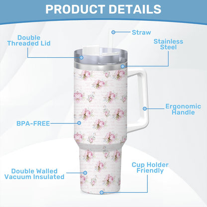 Pink Shabby Chic 40oz Insulated Tumbler