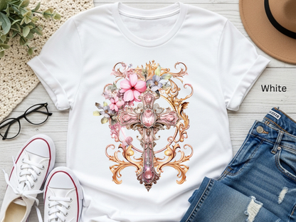 Floral Jeweled Cross T-shirt