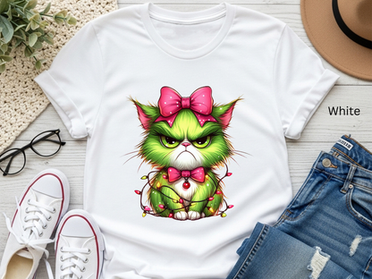 Crabby Christmas Cat Entangled in Lights T-shirt