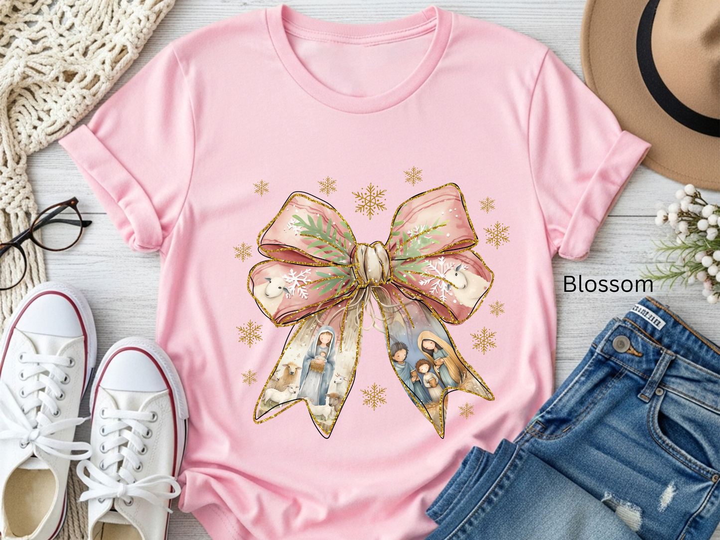 Nativity Watercolor Bow T-shirt