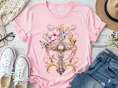 Floral Jeweled Cross T-shirt