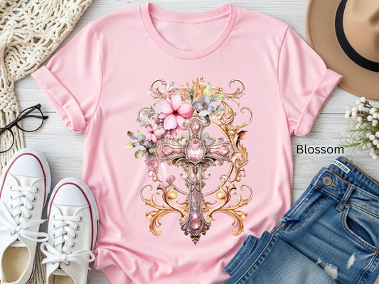 Floral Jeweled Cross T-shirt