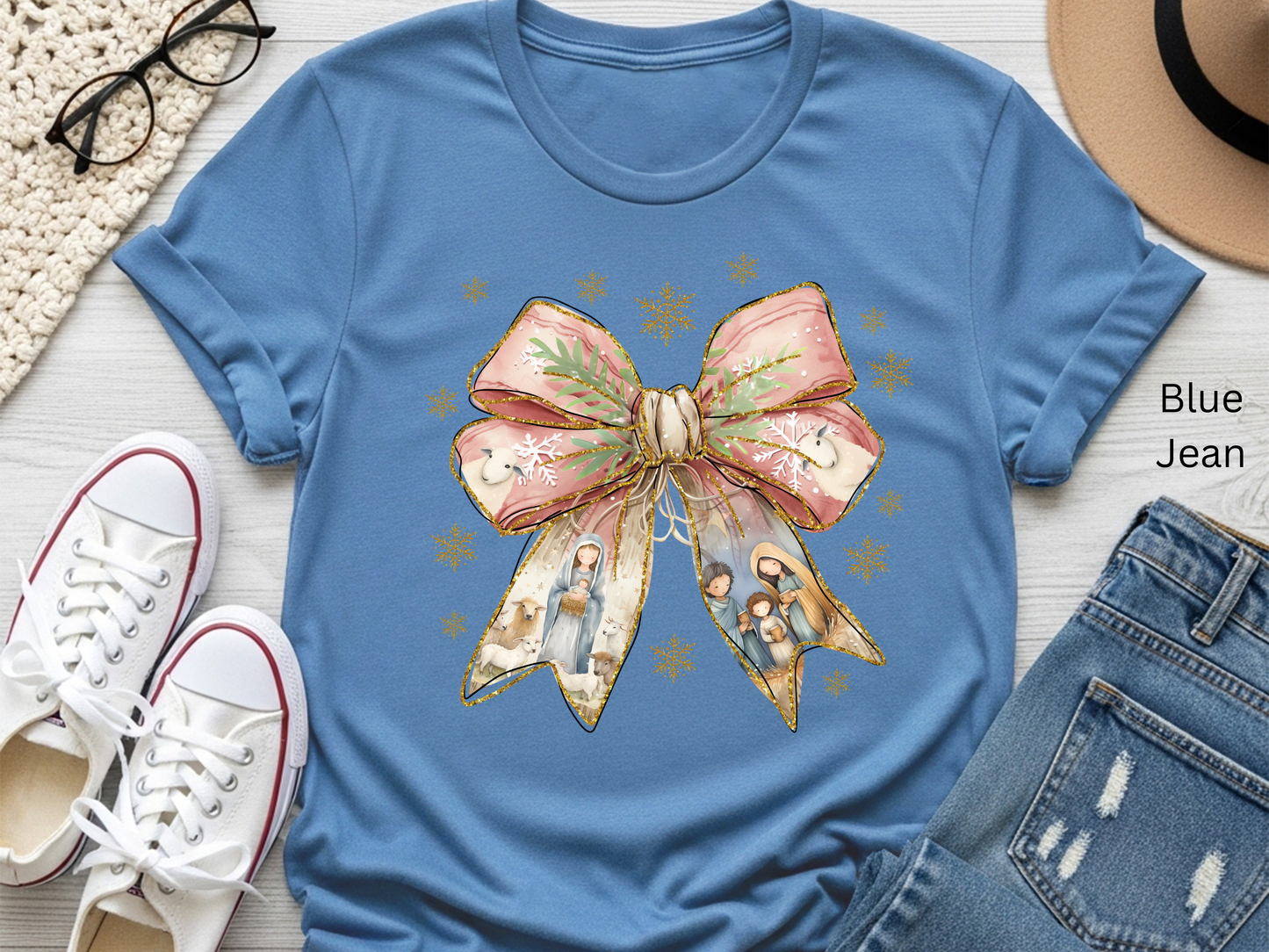 Nativity Watercolor Bow T-shirt