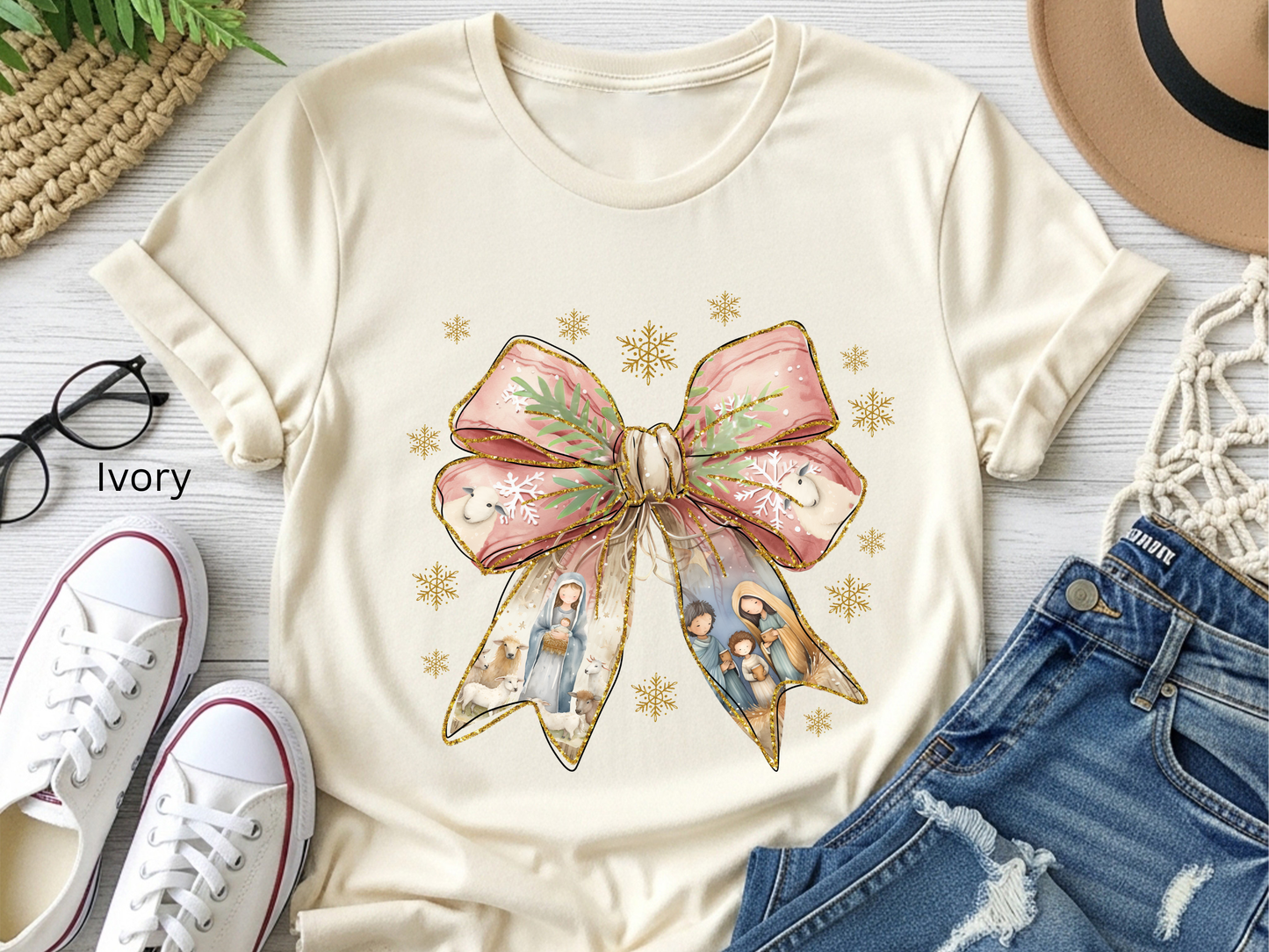 Nativity Watercolor Bow T-shirt