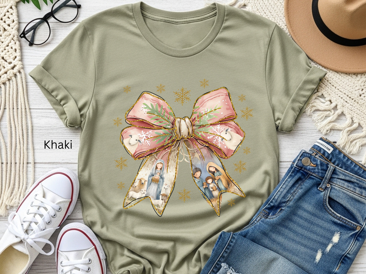 Nativity Watercolor Bow T-shirt