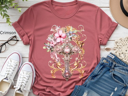 Floral Jeweled Cross T-shirt