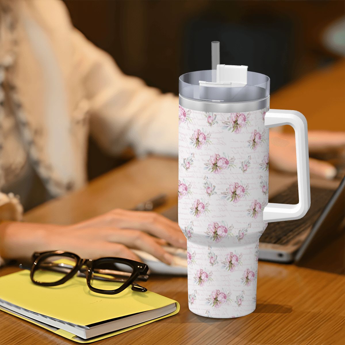 Pink Shabby Chic 40oz Insulated Tumbler