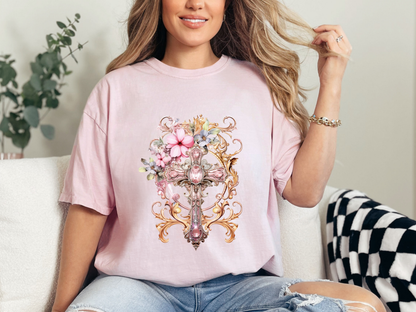 Floral Jeweled Cross T-shirt