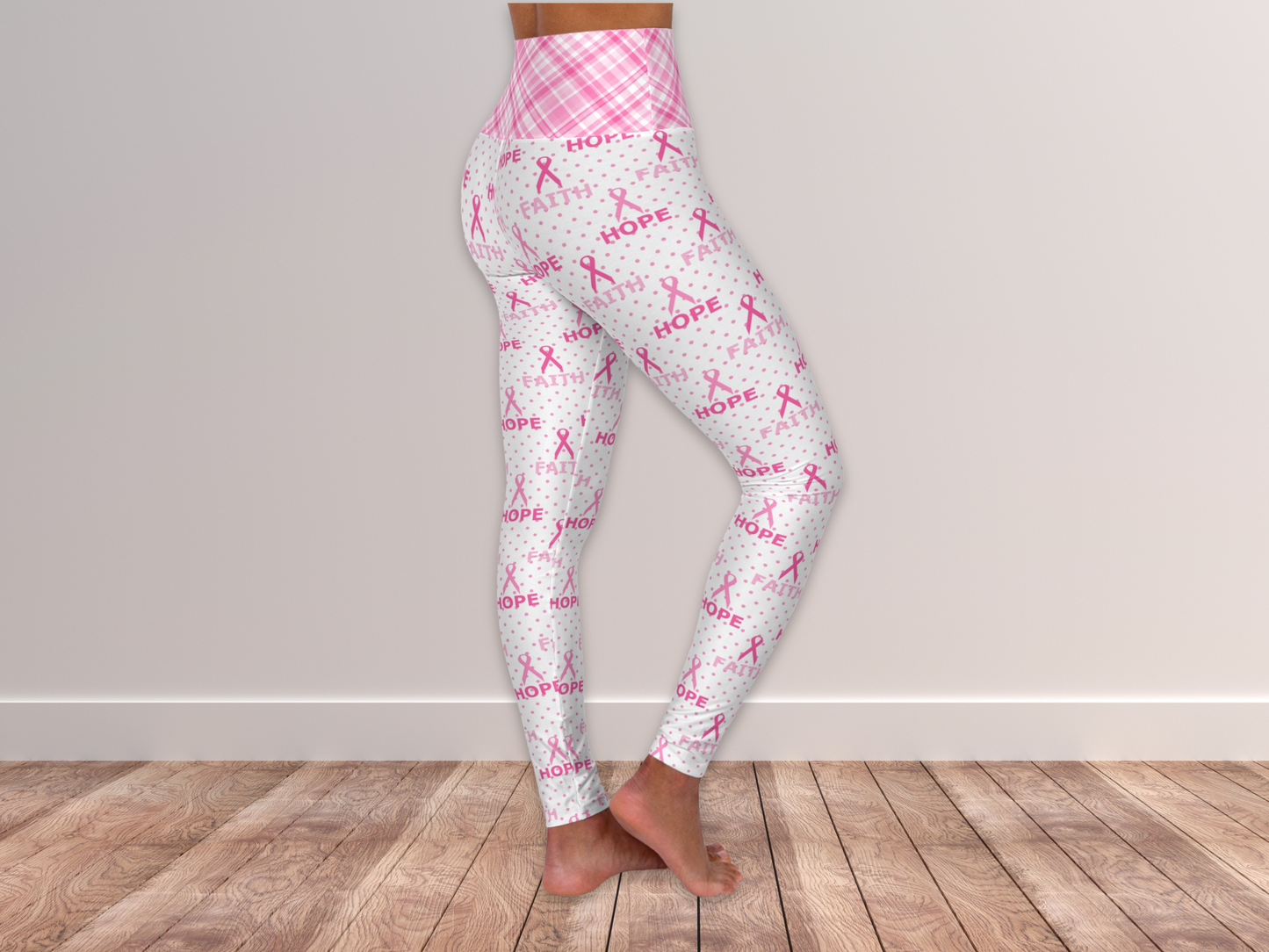 Pink Breast Cancer Awareness Ribbon Leggings for Women