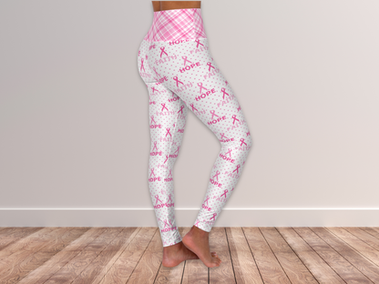 Pink Breast Cancer Awareness Ribbon Leggings for Women