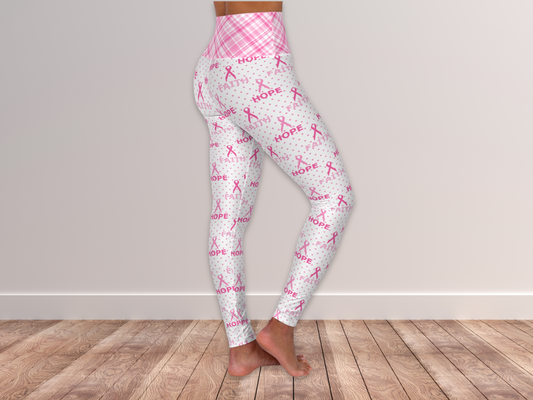Pink Breast Cancer Awareness Ribbon Leggings for Women