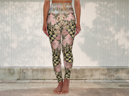 Vintage Floral Checkered Leggings for Women