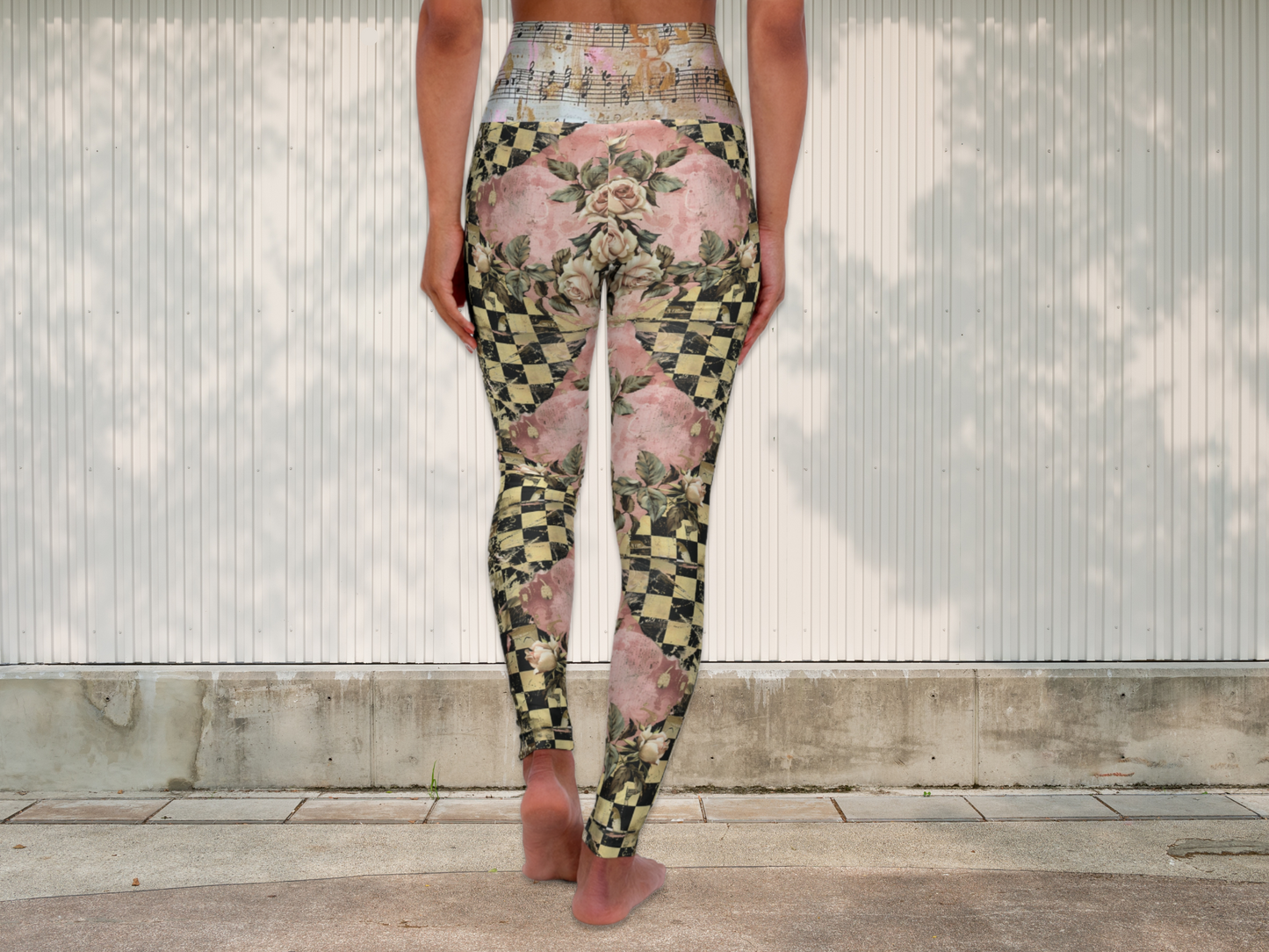 Vintage Floral Checkered Leggings for Women