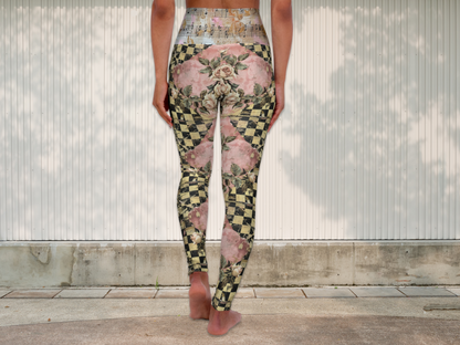 Vintage Floral Checkered Leggings for Women