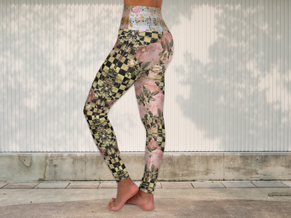 Vintage Floral Checkered Leggings for Women