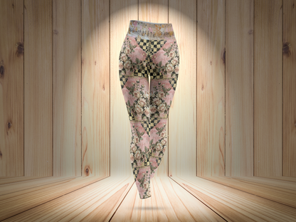 Vintage Floral Checkered Leggings for Women